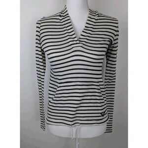 Roxy Women's XS Cream & Black Striped Knit Long Sleeve Shirt / Cover Up Hooded